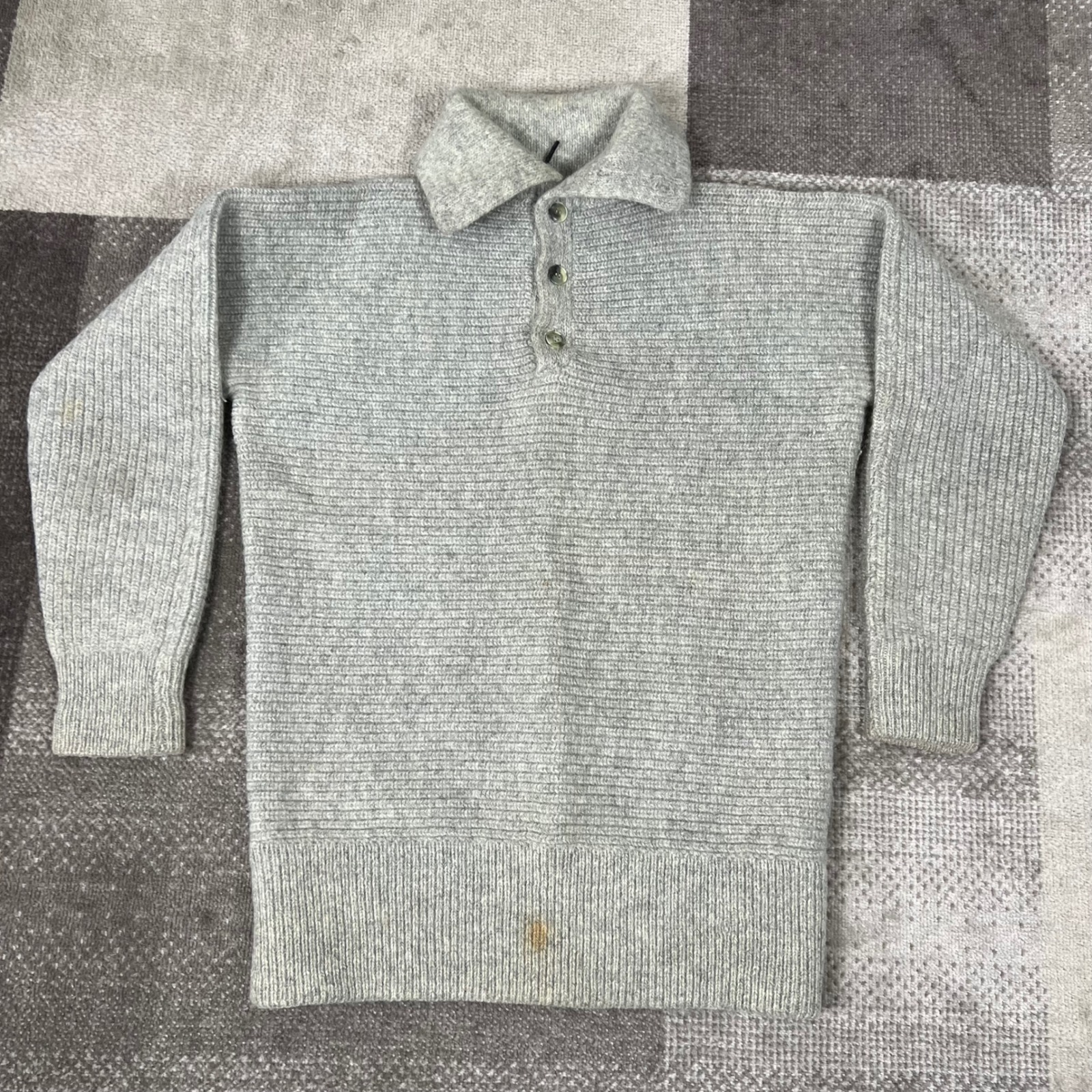 Vintage Austrian Dikter Derkogner Heavy Steamed Wool Sweater Grey Henley Men Xl